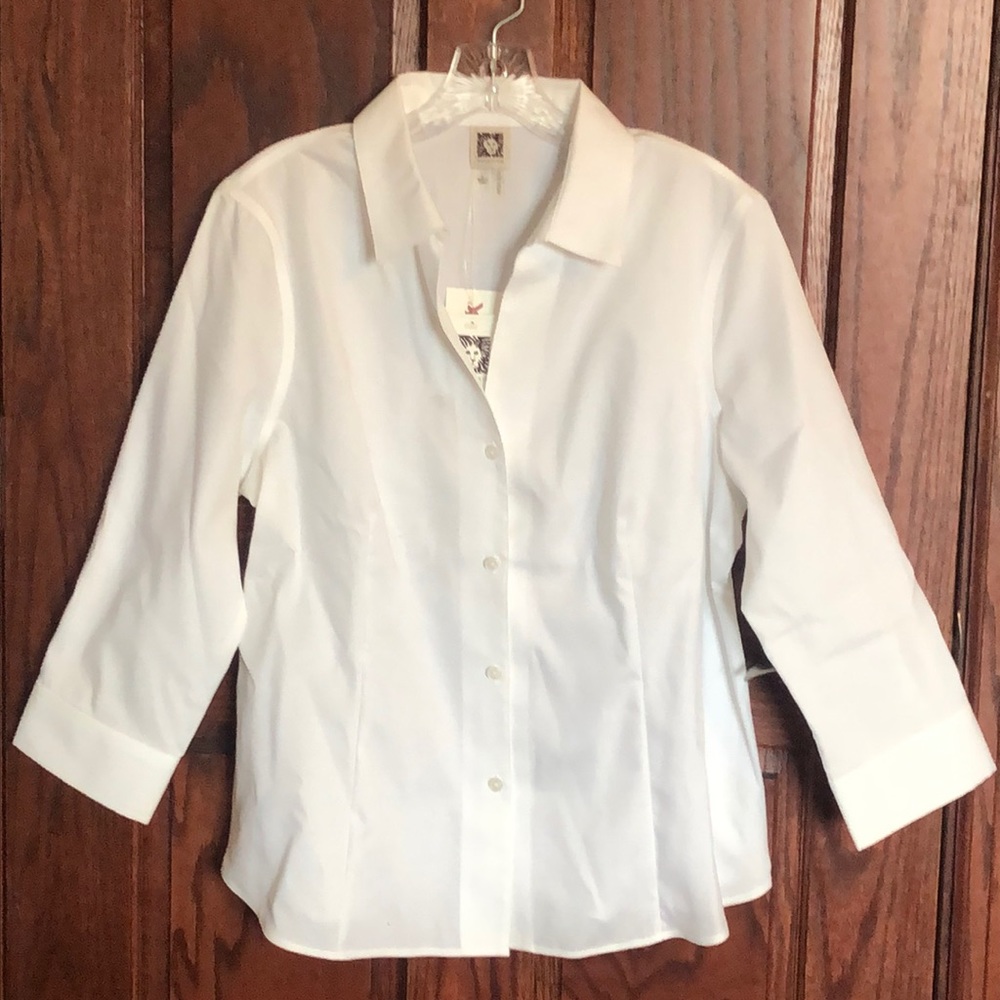 Anne Klein white blouse collared button up